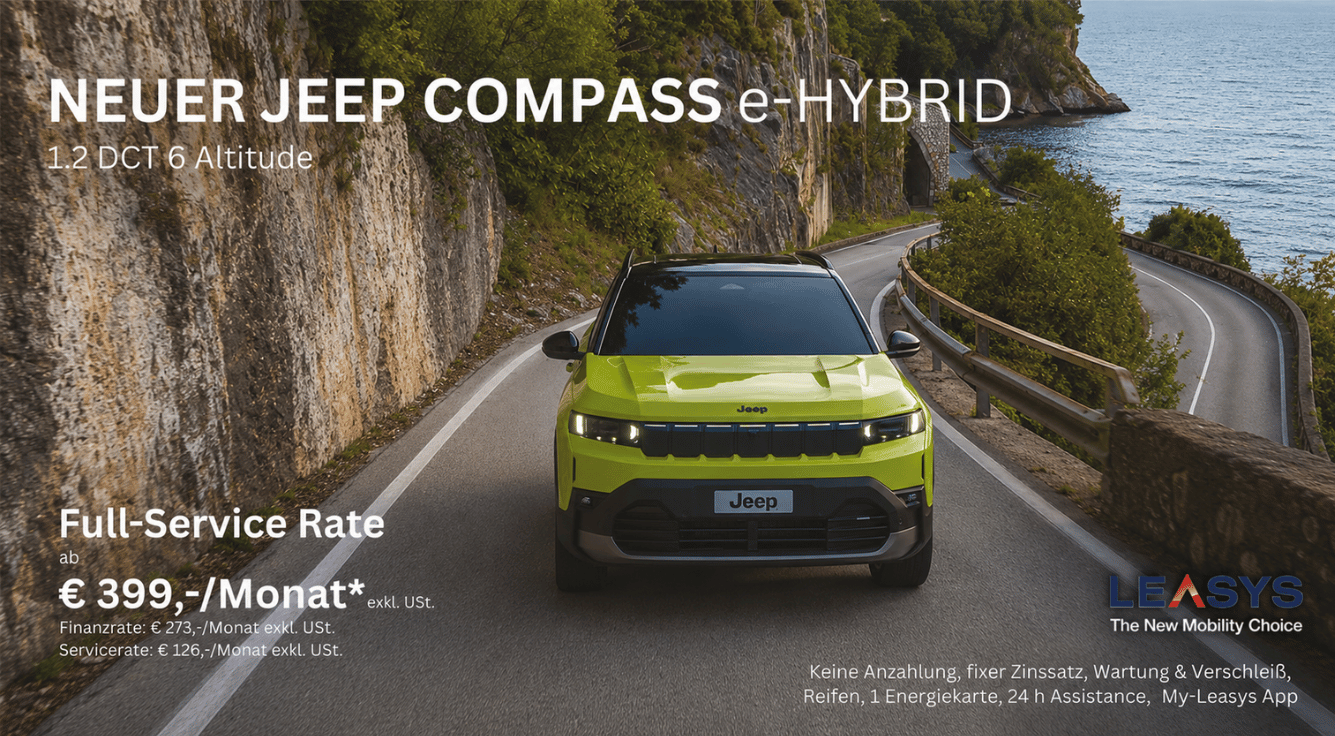 Jeep Compass grün,  frontale Aufnahme, Straße, kurven, Berge, Meer
