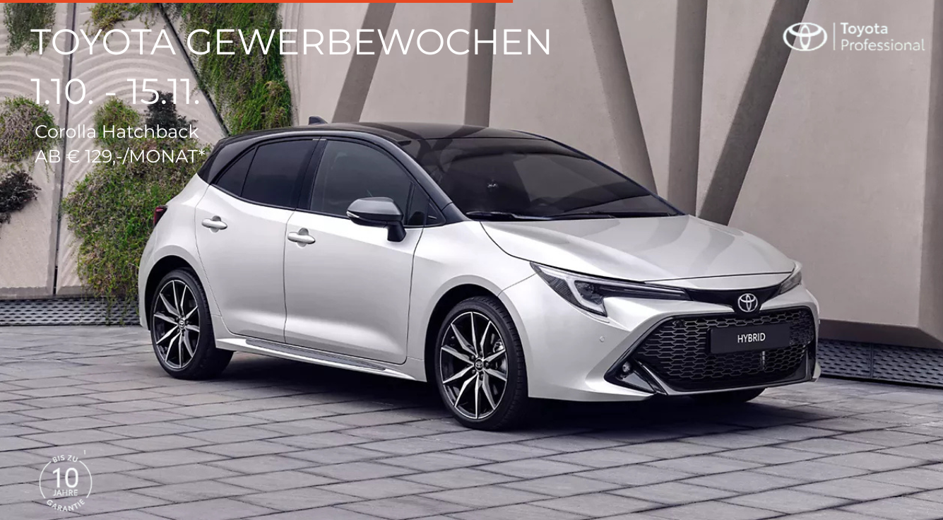 Foto mit folgendem Text: Corolla HB, ab € 129,-/Monat