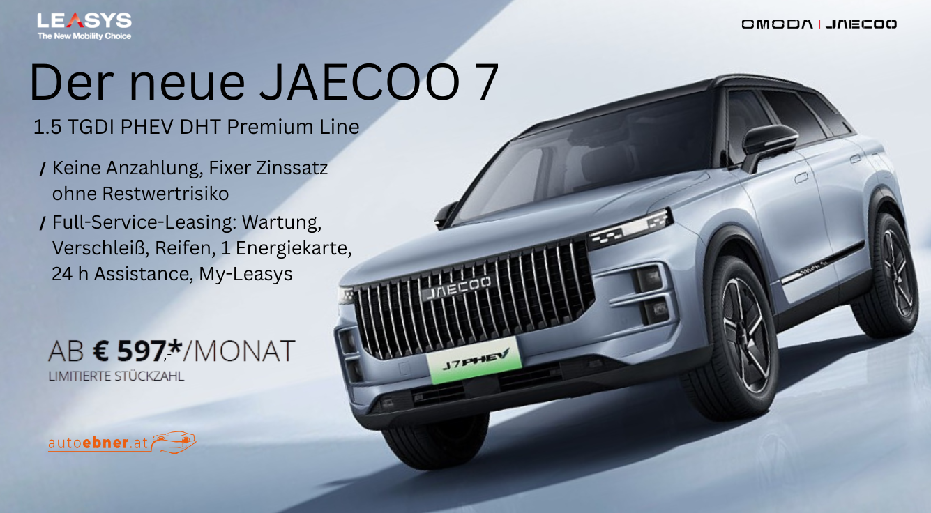 Bild: Auto Jaecoo 7 metallic grau, seitlich frontal, Angebot für Unternehmer