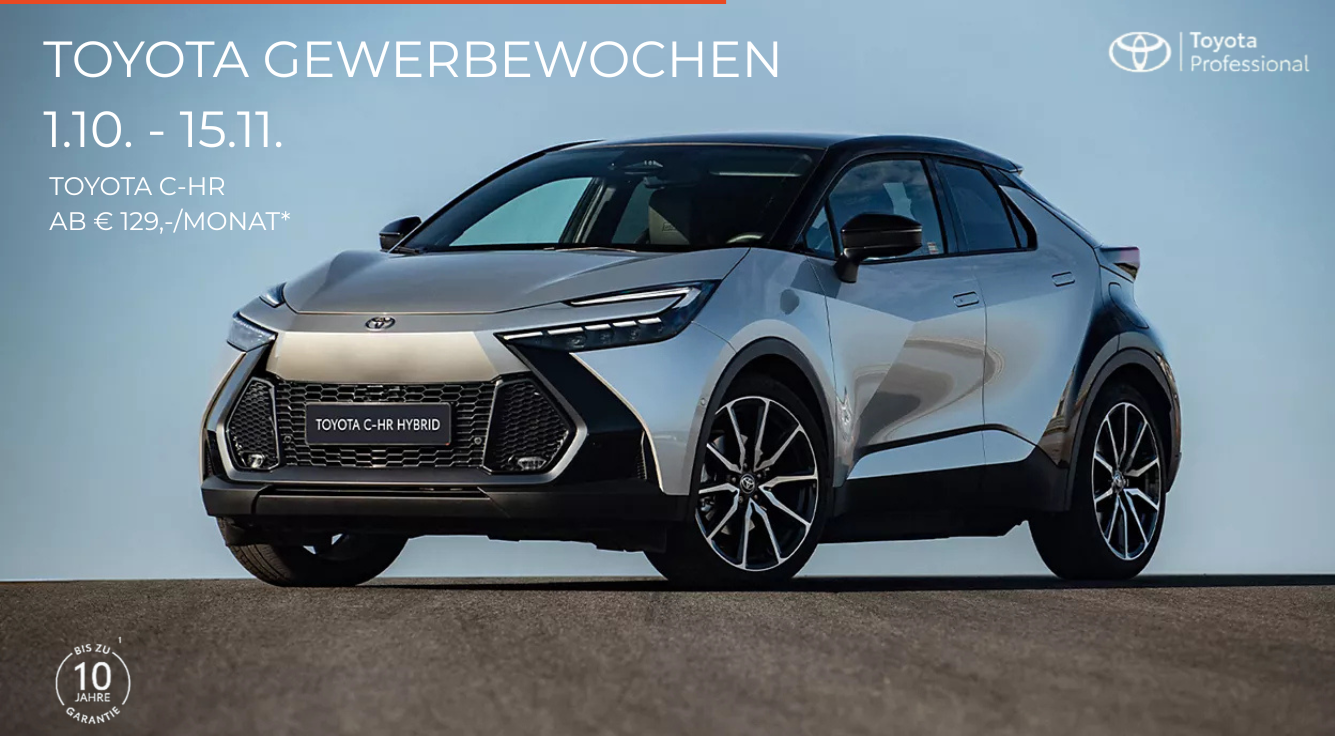Foto mit folgendem Text: Toyota C-HR, ab € 129,-