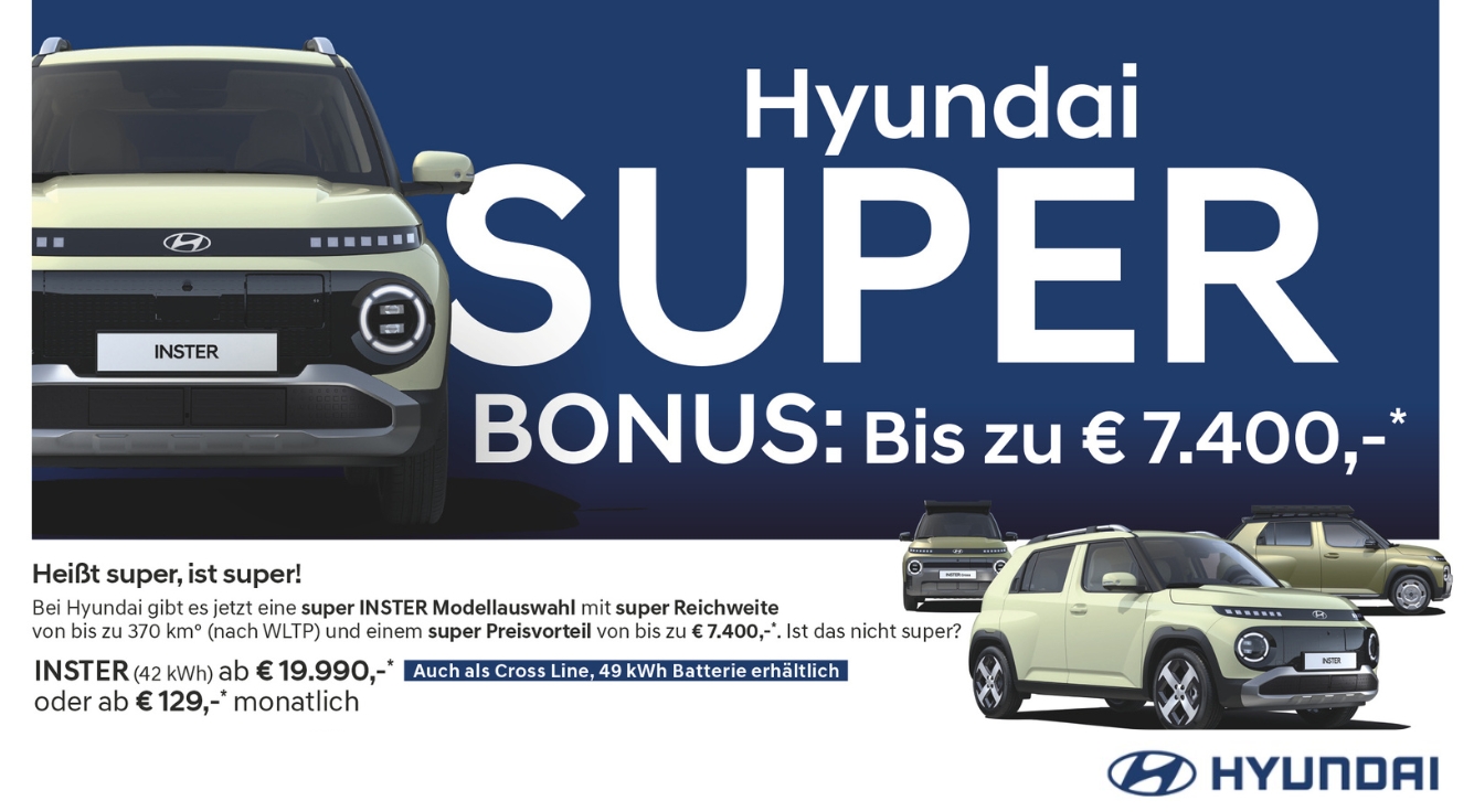 Foto: Hyundai Inster, INSTER (42 kWh) ab € 19.990,-* oder ab € 129,-* monatlich