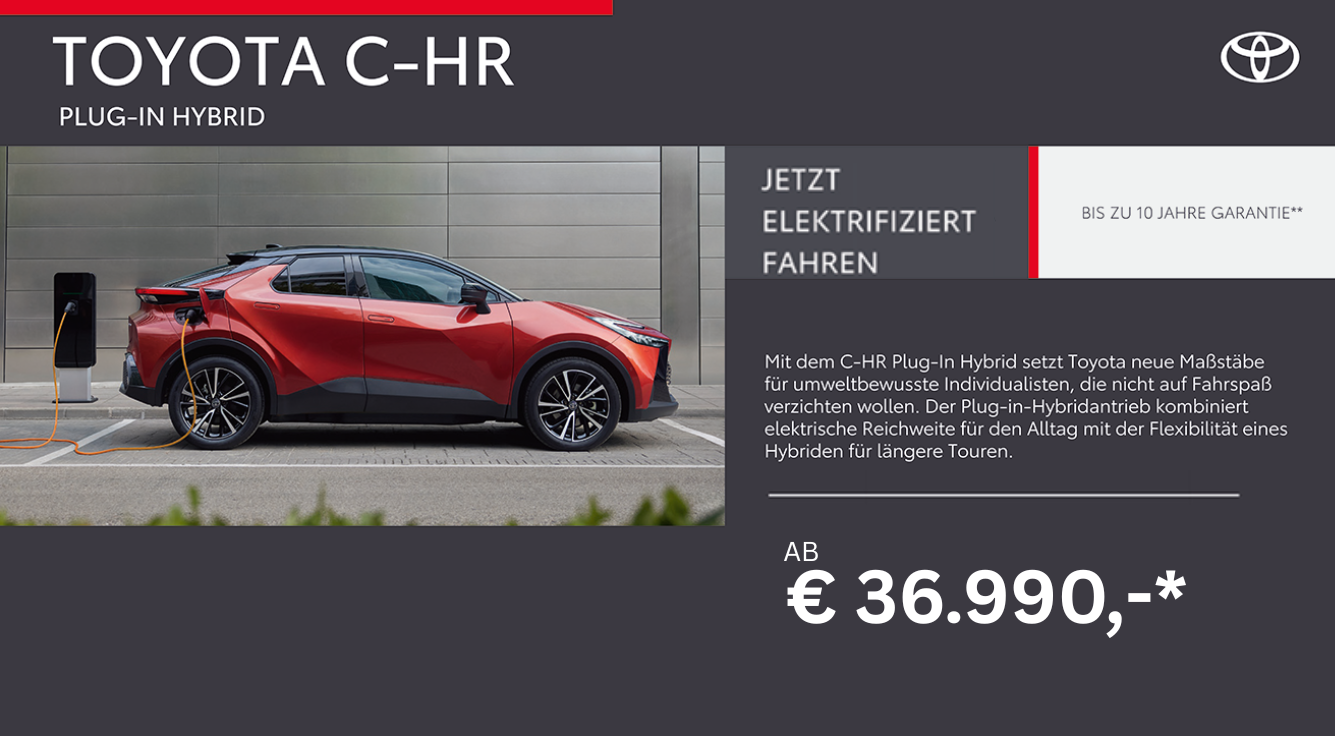 Foto mit folgendem Text: Toyota C-HR, ab € 36.990