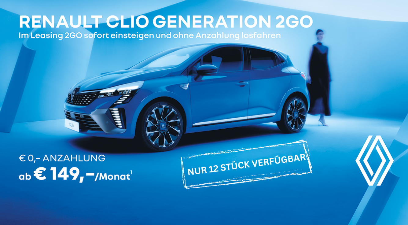Renault Clio ab € 149,-/Monat* blau, Frau verschwommen im Hintergrung