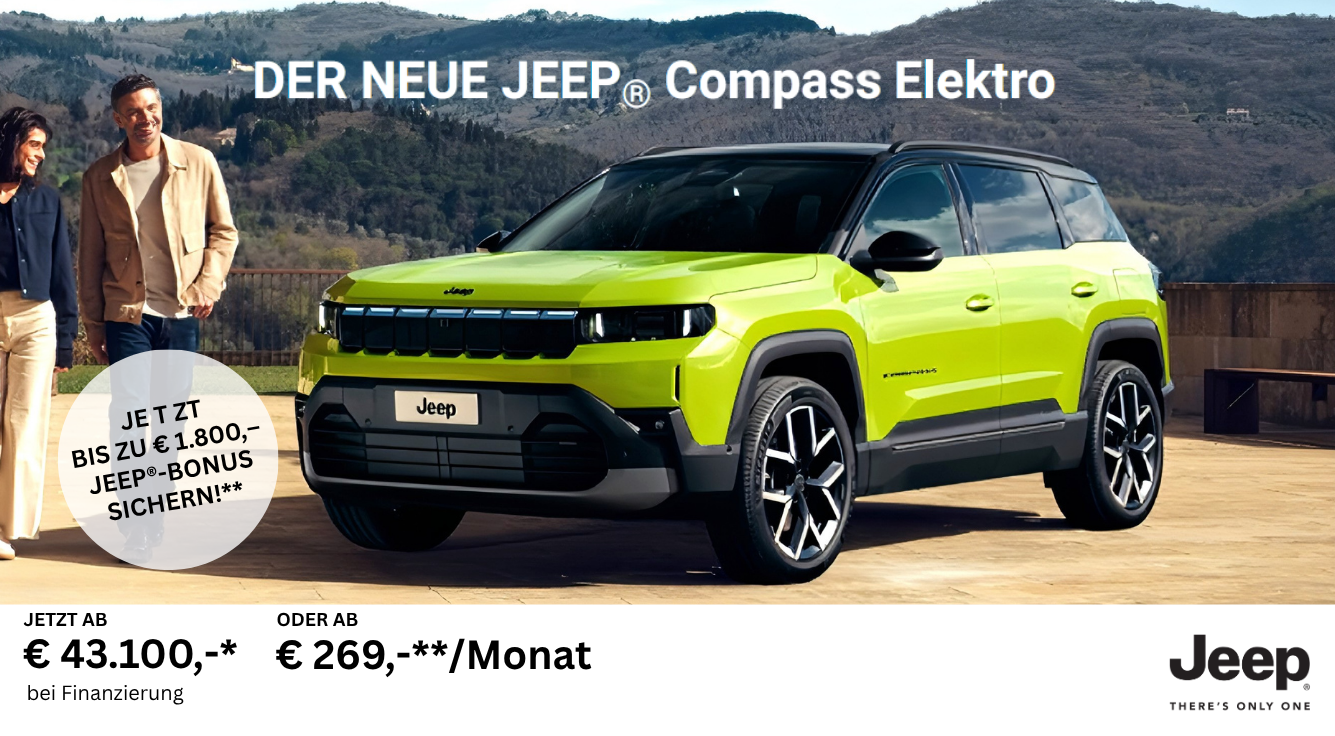 Foto mit folgendem Text: Der neue Jeep Compass Elektro