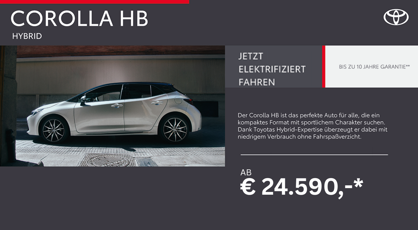 Foto mit folgendem Text: Corolla HB, ab € 24.590