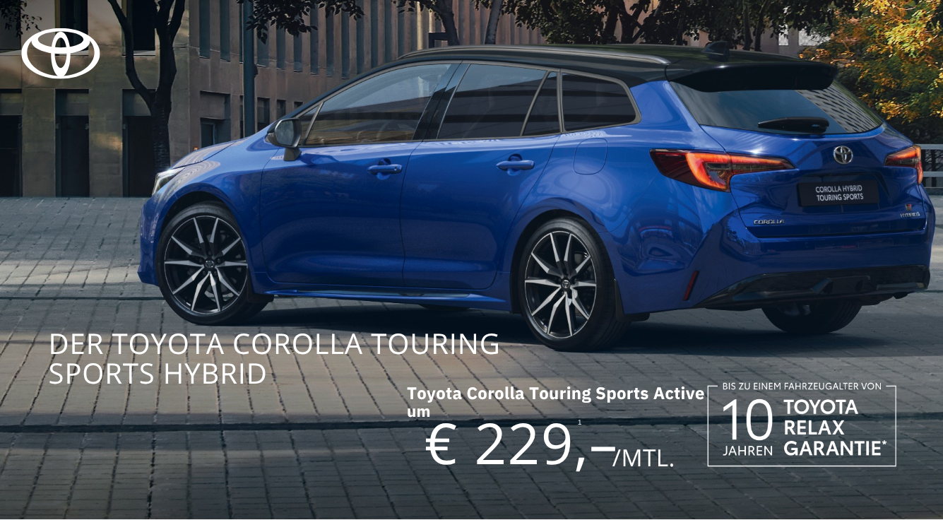Foto:Auto Corolla Touring Sports, blau metallic, hinten seitlich, auf Parkplatz stehend