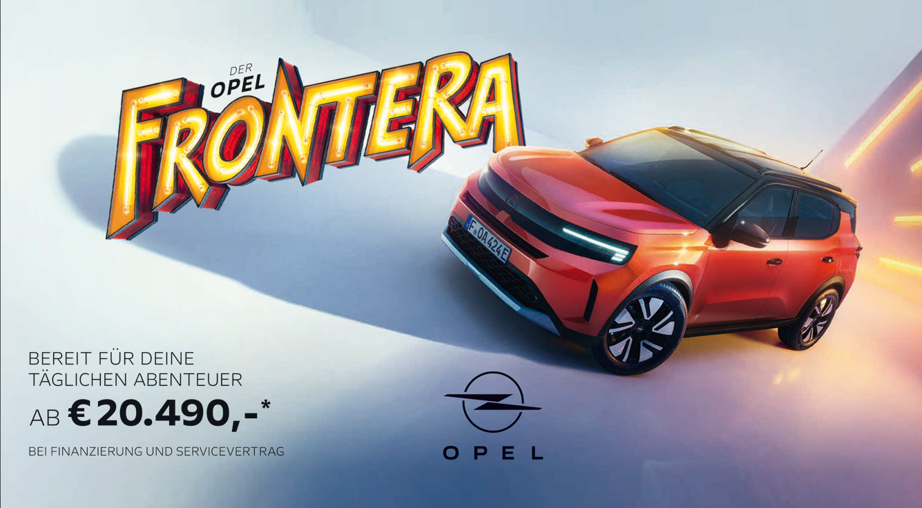 Foto mit folgendem Text: Opel Frontera rot, AB € 20.490*, BEI FINANZIERUNG UND SERVICEVERTRAG