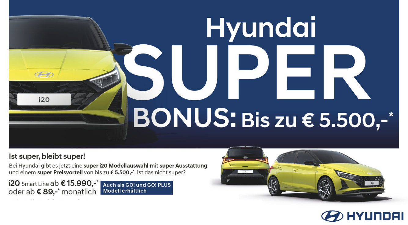 Foto: Hyundai i20, super Bonus, Auto grün, Anzeige