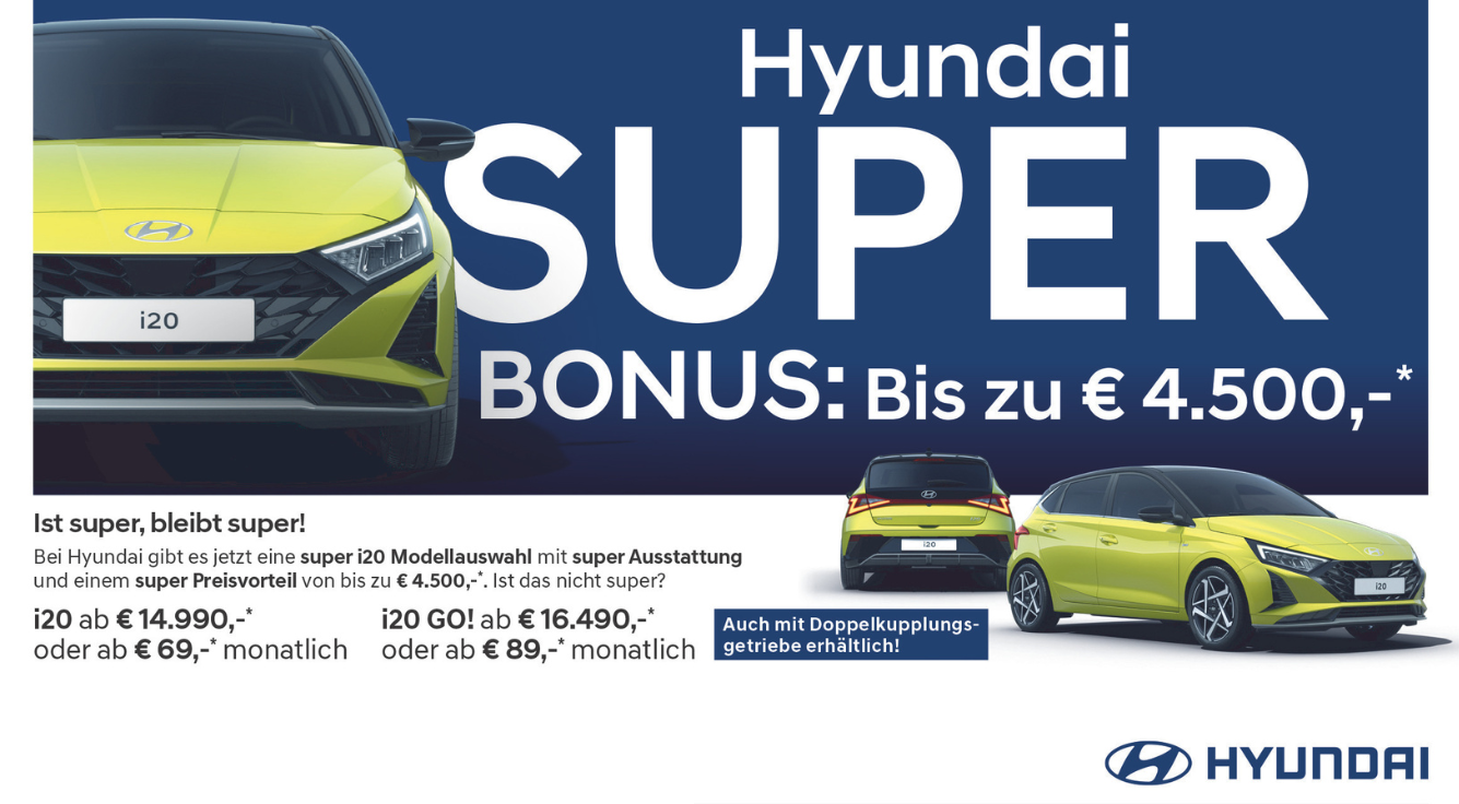 Foto: Hyundai i20, super bonus, bis zu € 4.500,-