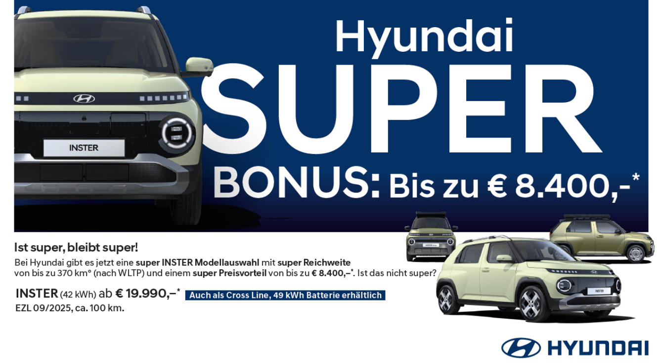 Foto: Hyundai Inster, INSTER (42 kWh) Ebner Superbonus € 8.500,-