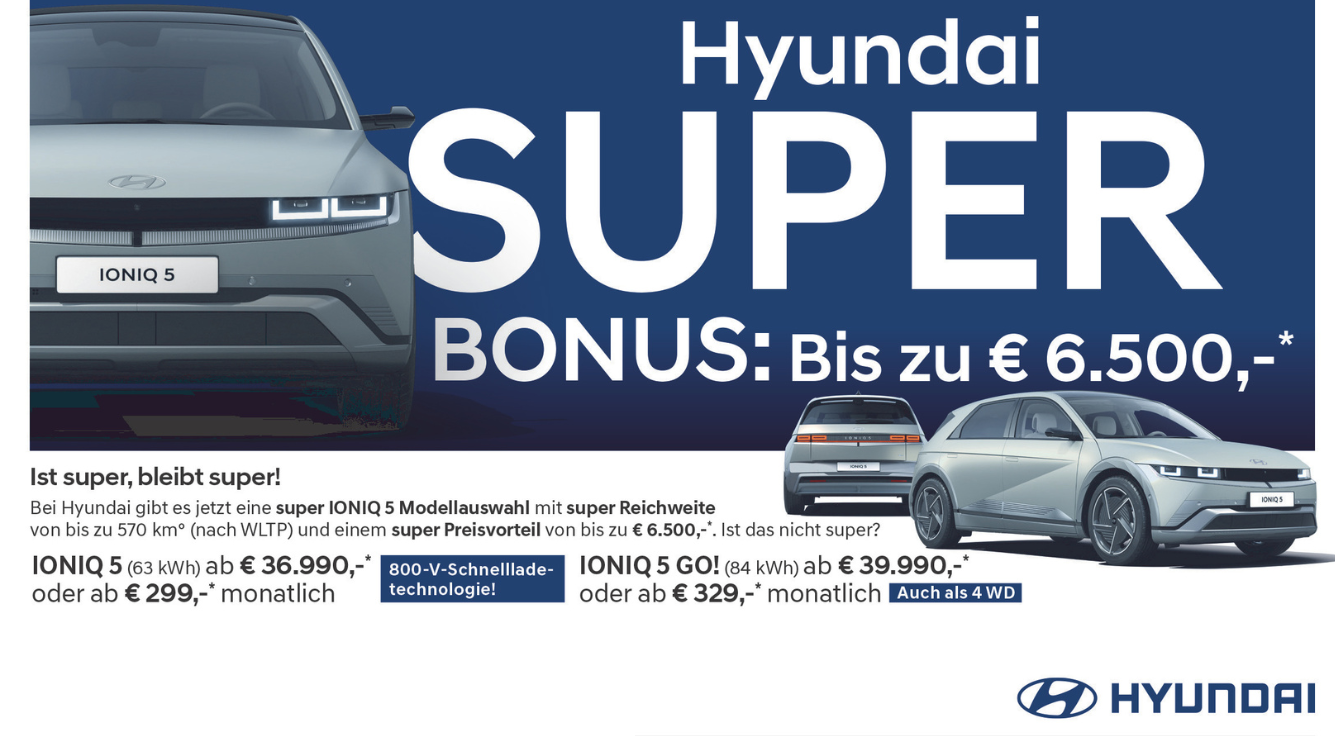 Foto: Hyundai Ioniq 5, (63 kWh) ab € 36.990,-* oder ab € 299,-* monatlich
