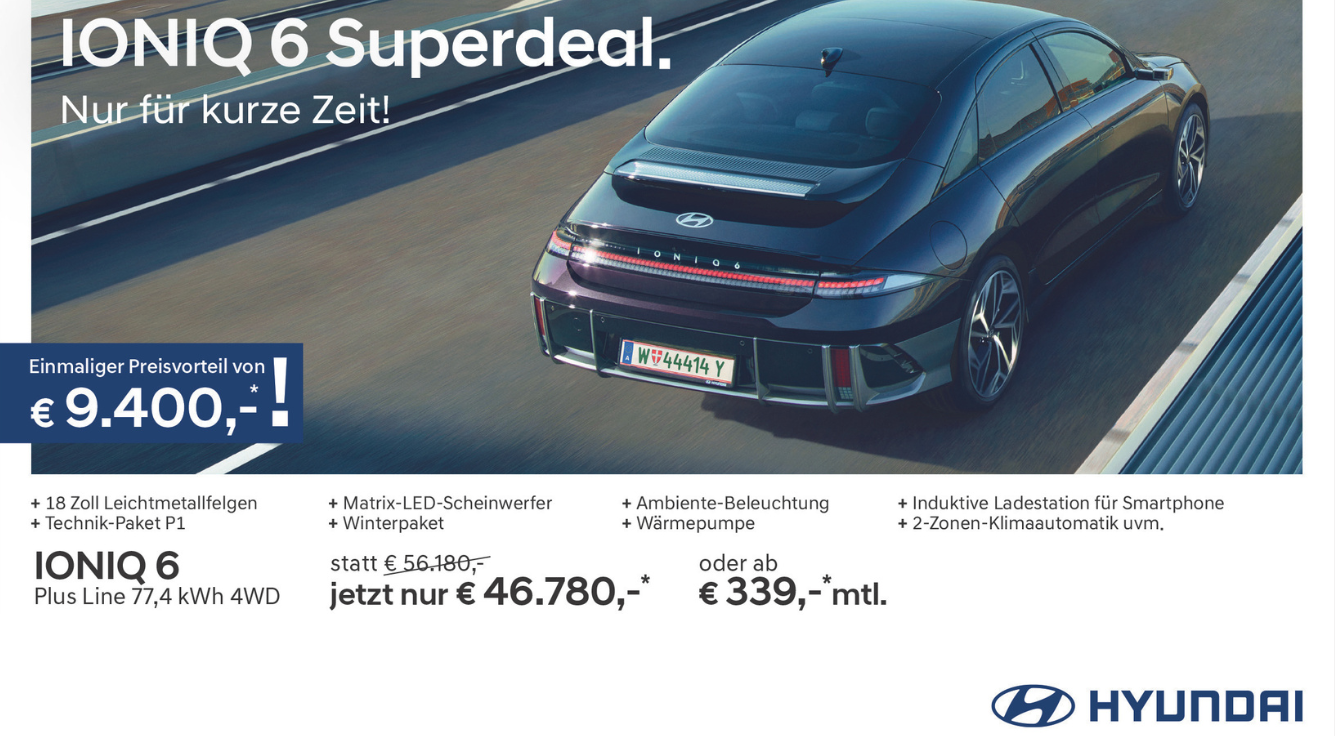 Hyundai IONIQ 6 jetzt nur € 46.780,-* - einmaliger Preisvorteil von € 9.400,-*