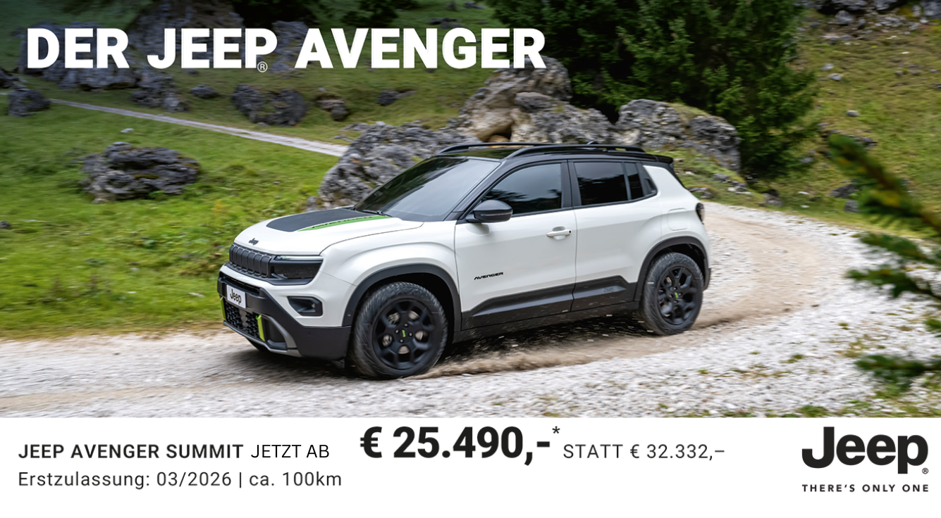 Foto Jeep Avenger weiss, seitlich Gelände Wald, seitlich