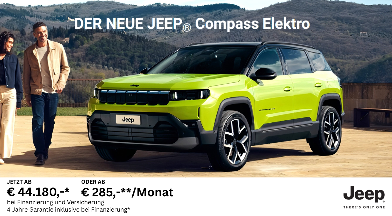 Foto mit folgendem Text: Der neue Jeep Compass Elektro 