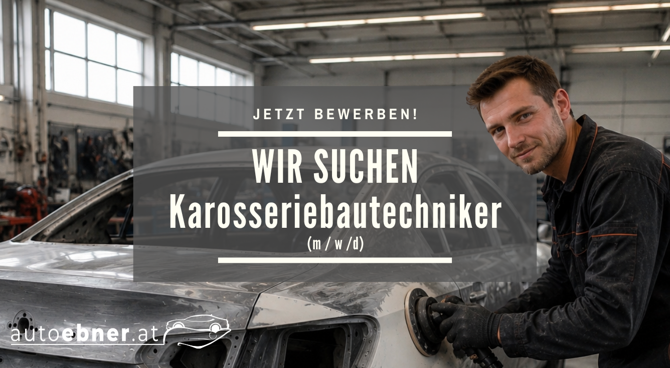Bild Karosseriebautechniker in der Werkstatt, schleift Autokarosserie, lächelt