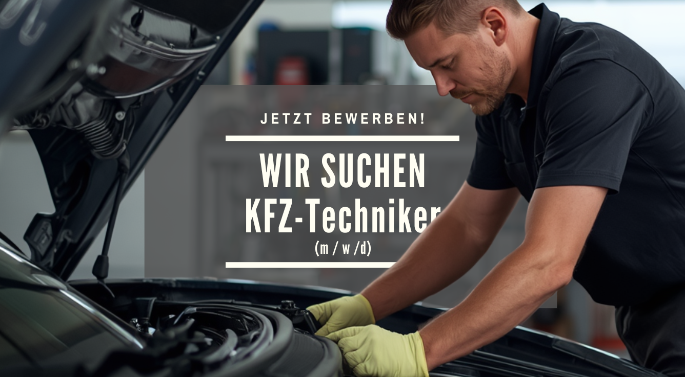 KFZ-Techniker arbeitet im Motorraum, Werkstatt.