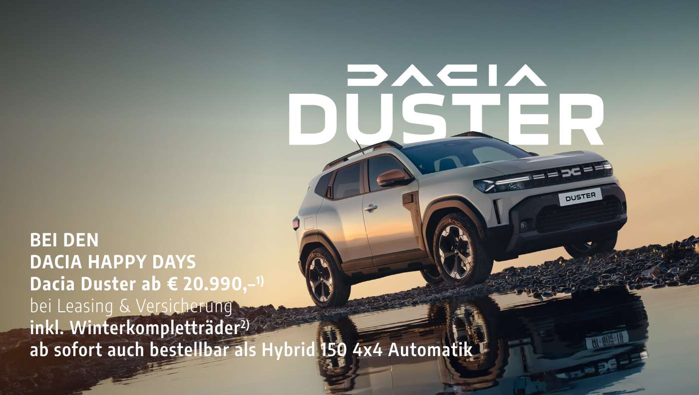 Foto mit folgendem Text: Dacia Duster,silber, seitliche Front, Wasser, steinig