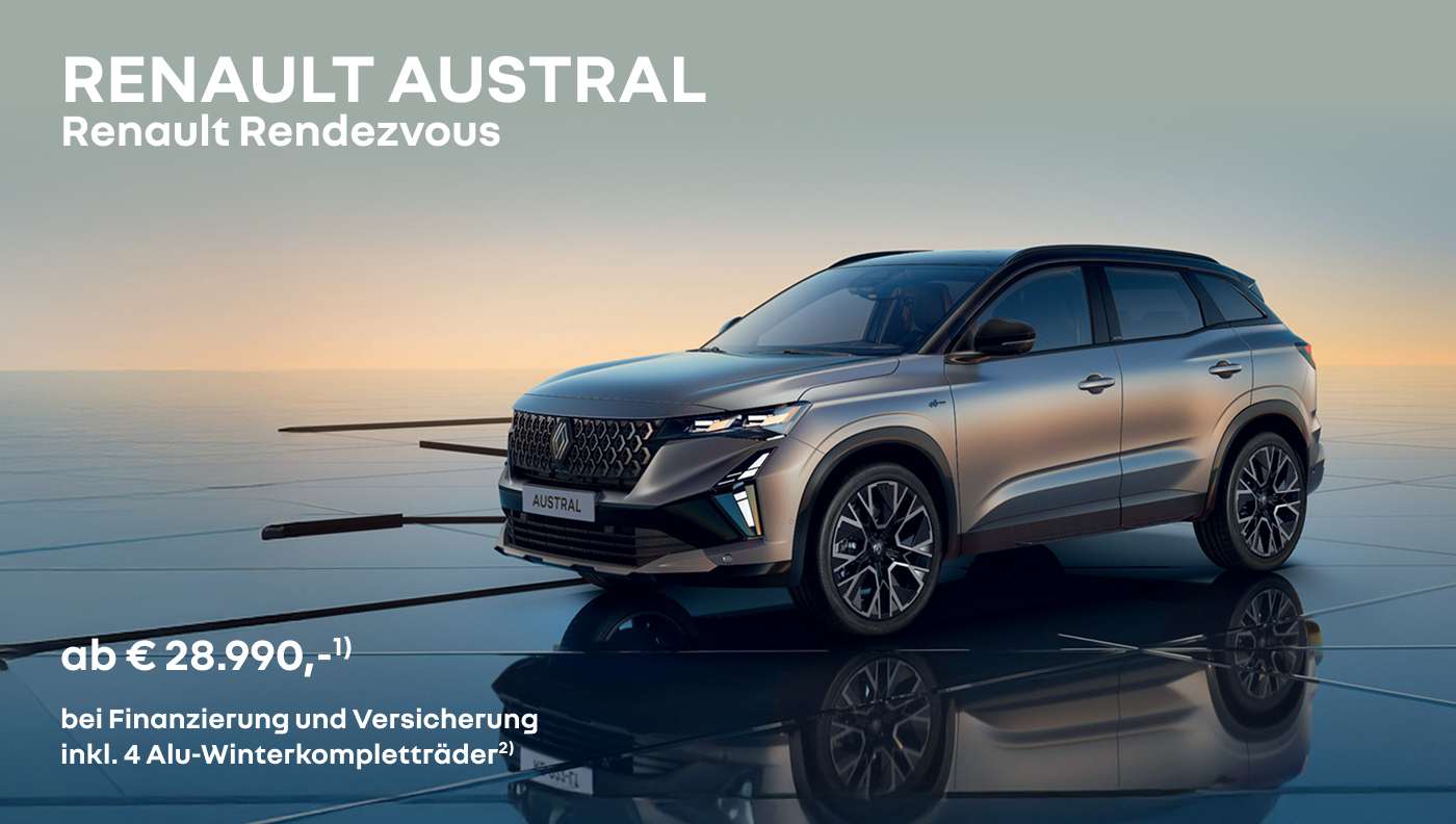 Foto mit Austral in dunkelgrau und folgendem Text: ab € 28.990, bei Finanzierung und Versicherung 