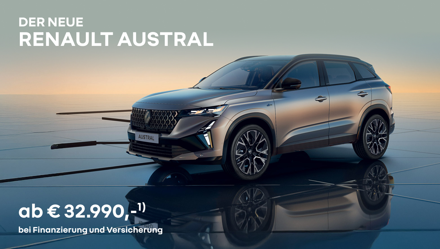 Foto mit Austral in dunkelgrau und folgendem Text: ab € 32.990, bei Finanzierung und Versicherung 