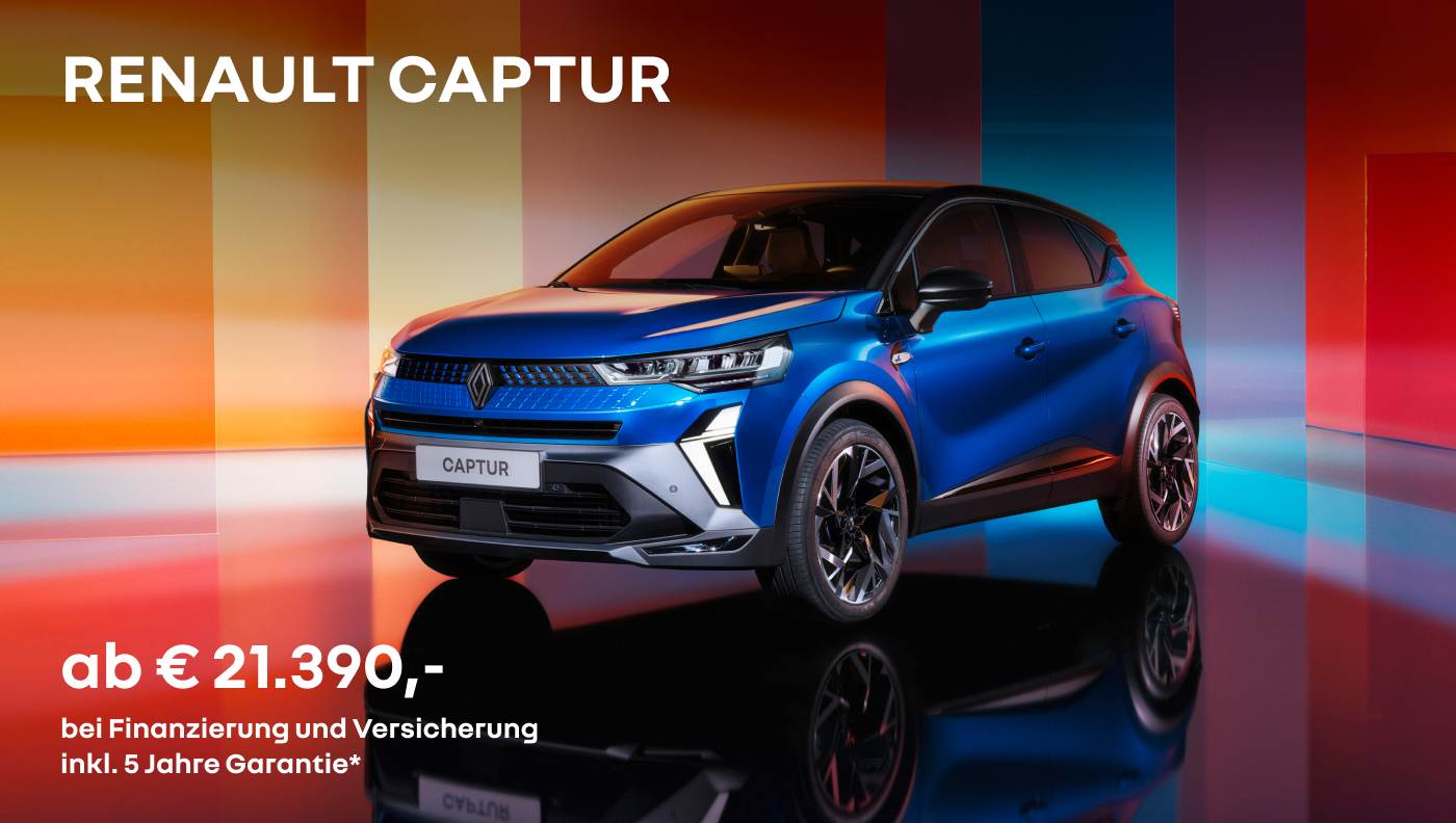 Captur ab € 21.390,–1) bei Finanzierung und Versicherung, inkl. 5 Jahre Garantie*