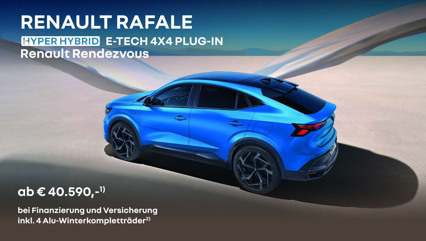 Foto: Renault Rafael Full Hybrid E-Tech matt blau, seitliche hintere Aufnahme