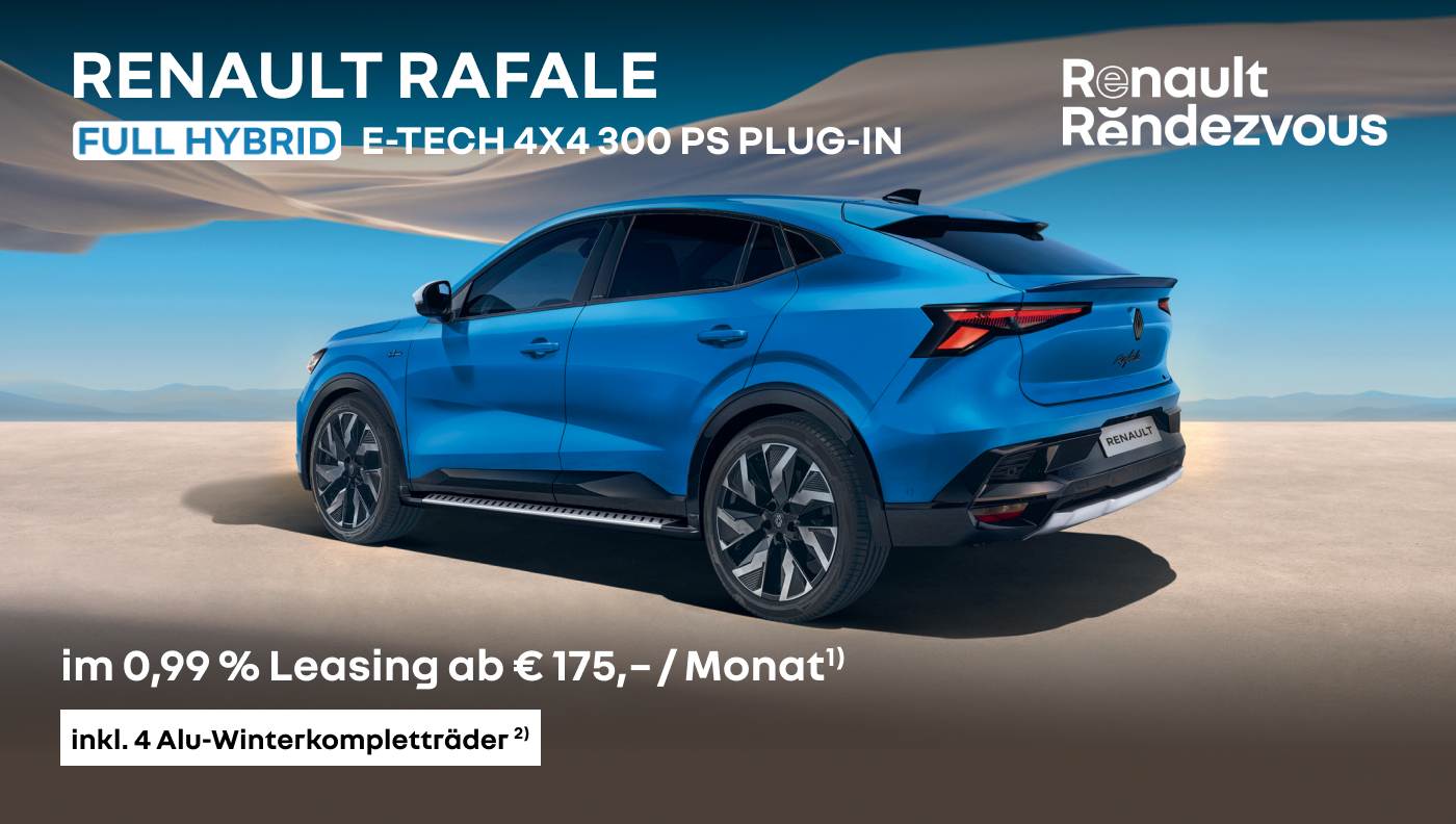 Foto mit Rafael Full Hybrid E-Tech und folgendem Text: ab € 42.290, bei Finanzierung und Versicherung 