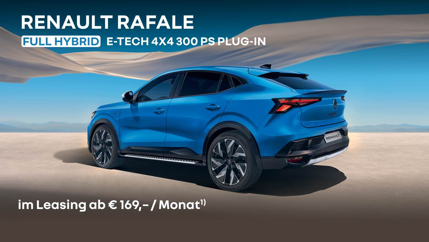 Foto mit Rafael Full Hybrid E-Tech und folgendem Text: Leasing ab € 169,– / Monat