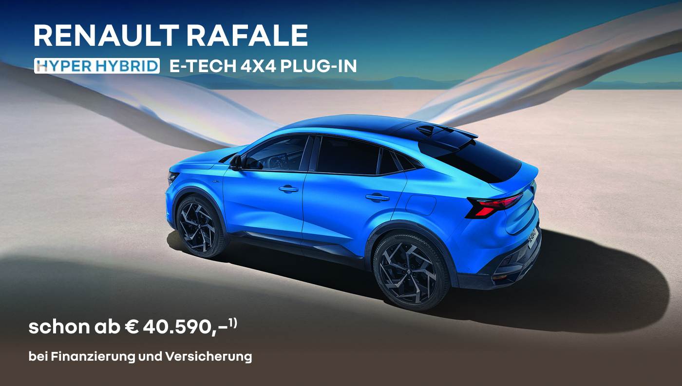Foto: Renault Rafael Full Hybrid E-Tech matt blau, seitliche hintere Aufnahme