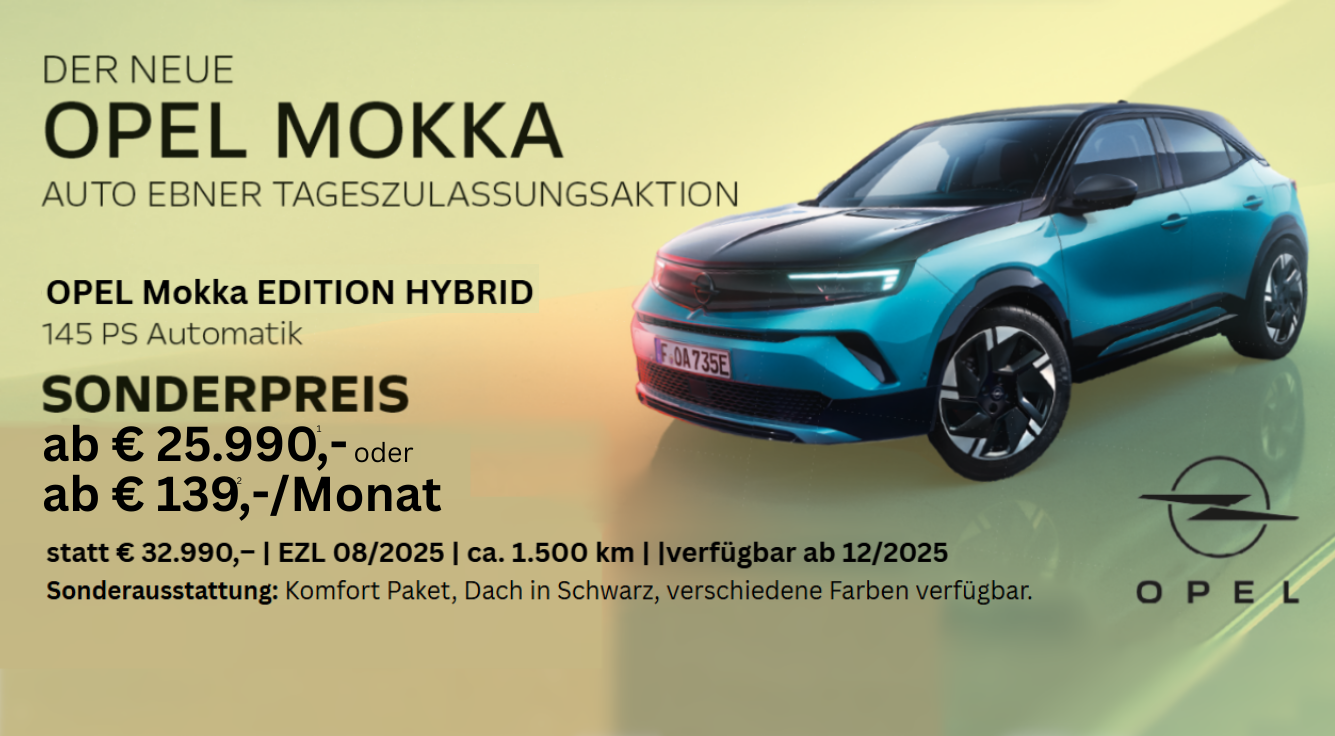 Foto mit folgendem Text: Der neue Opel Mokka, nur € 29.990 statt € 36.499
