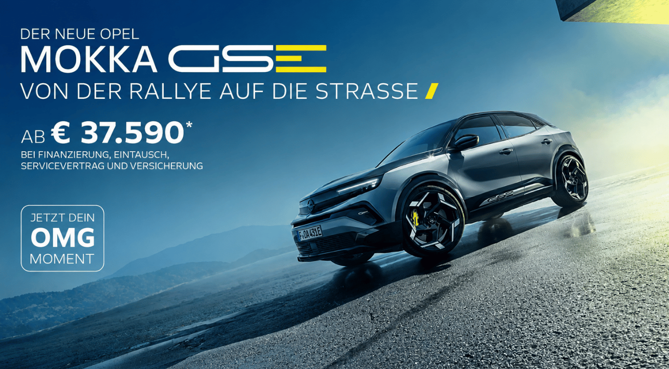 Foto mit folgendem Text: Opel Mokka GSE, seitliche Ansicht, Auto steht schräg