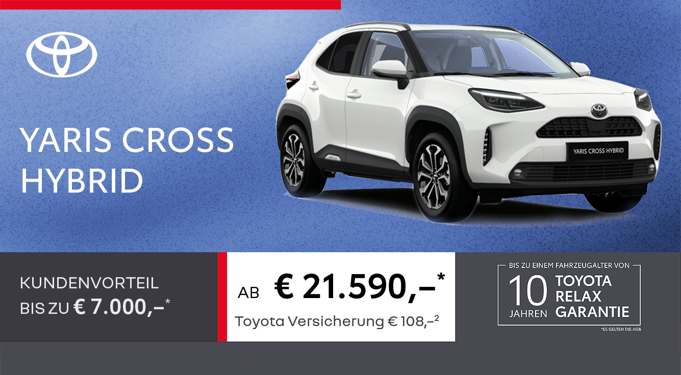 Foto mit folgendem Text: Toyota Yaris Cross Hybrid, weiß, ab € 21.590*;-